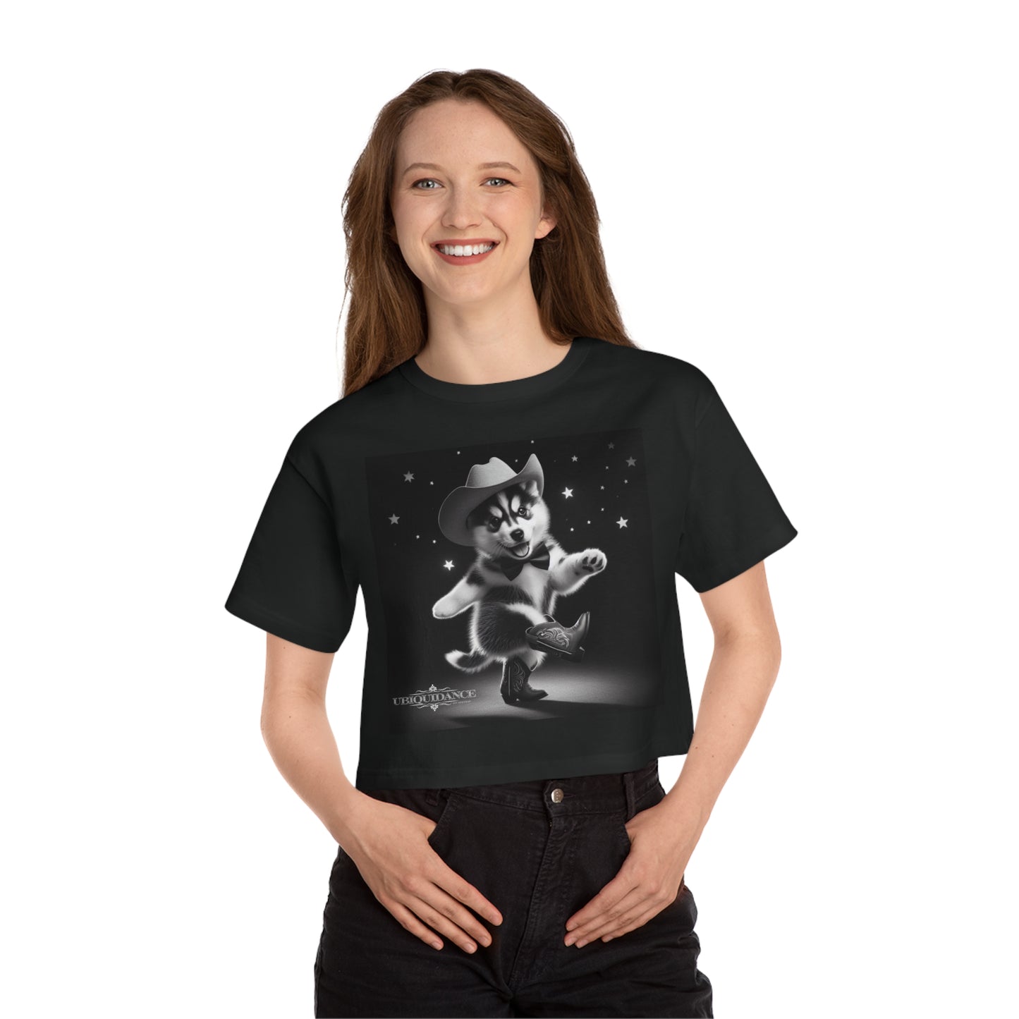 Dancing Husky Puppy Cropped T-Shirt